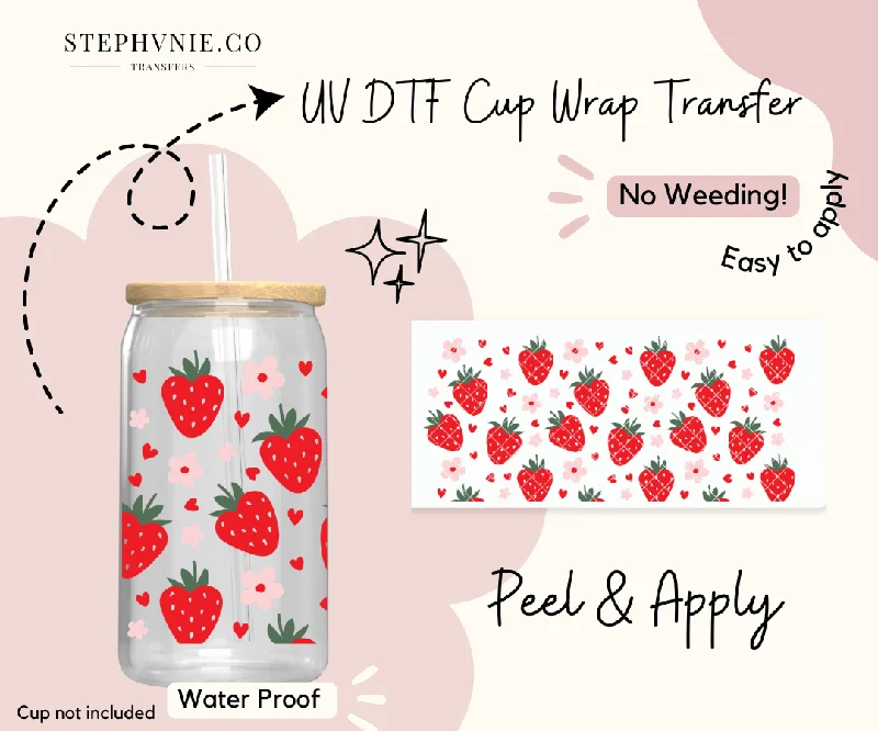 Drinkware Sale Event Strawberry Hearts - 16oz Cup Wrap (Clear Film)