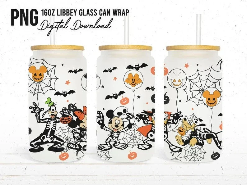 Travel Tumblers Sale Mickey _ Friends Skeleton Halloween Libbey 16 oz Design, Trick or Treat 16oz Tumbler Full Wrap, Spooky Vibes, Mickey Skeleton Glass Can Png Travel Tumblers Sale Mickey _ Friends Skeleton Halloween Libbey 16 oz Design, Trick or Treat 16oz Tumbler Full Wrap, Spooky Vibes, Mickey Skeleton Glass Can Png