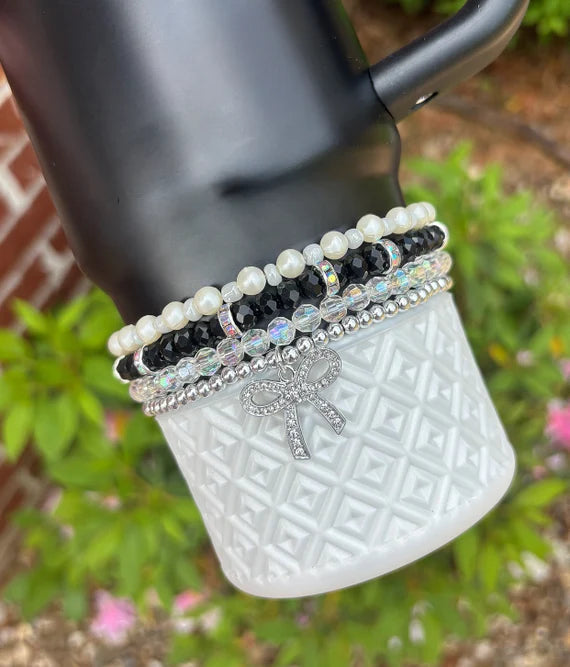 Drinkware Bundle Offer Black and Pearl Bow Cup Bracelets