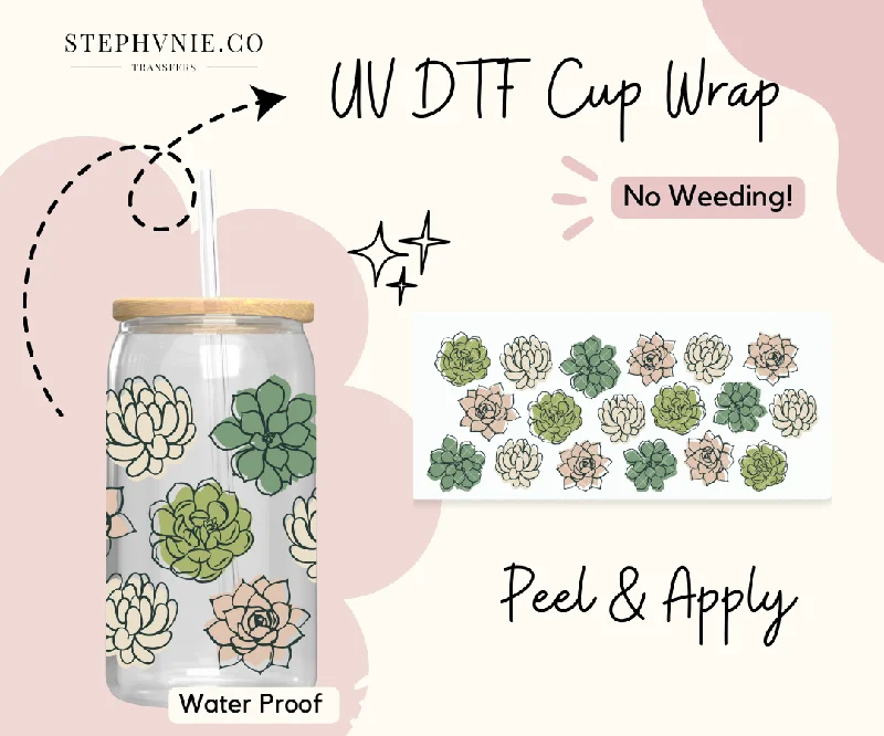 Sustainable Drinkware Discounts Succulent Plants - (Clear Film)  16oz Cup Wrap