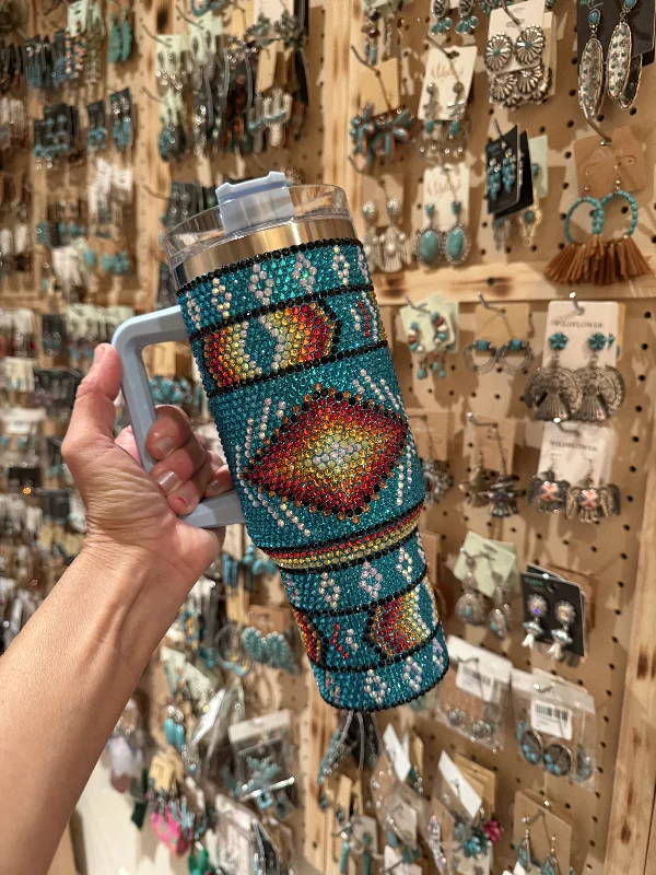 Portable Bottles Sale Rhinestone Southwest 40oz TUMBLER   Turquoise