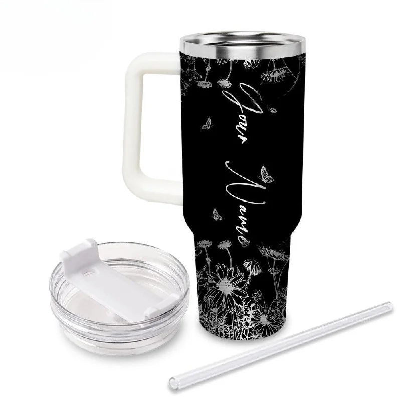 Stainless Steel Drinkware Stitch Flower Laser Engraved Tumbler