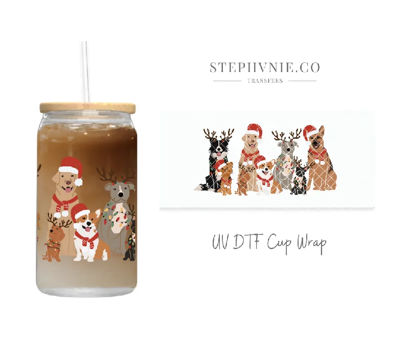 Insulated Bottles Promotion X-mas Doggies - 16oz UV DTF Cup Wrap