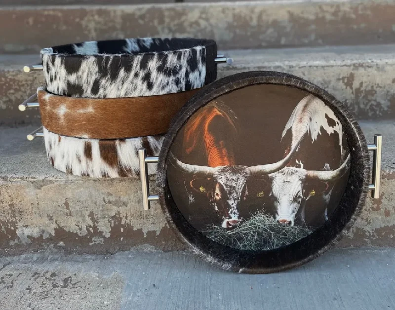 Special Offer Drinkware Large Round Highlands cowhide tray