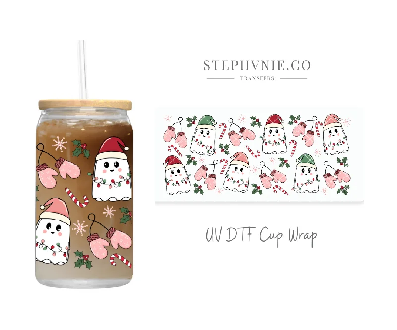 Elegant Glassware Sale X-mas Ghostie Mittens  - 16oz UV DTF Cup Wrap