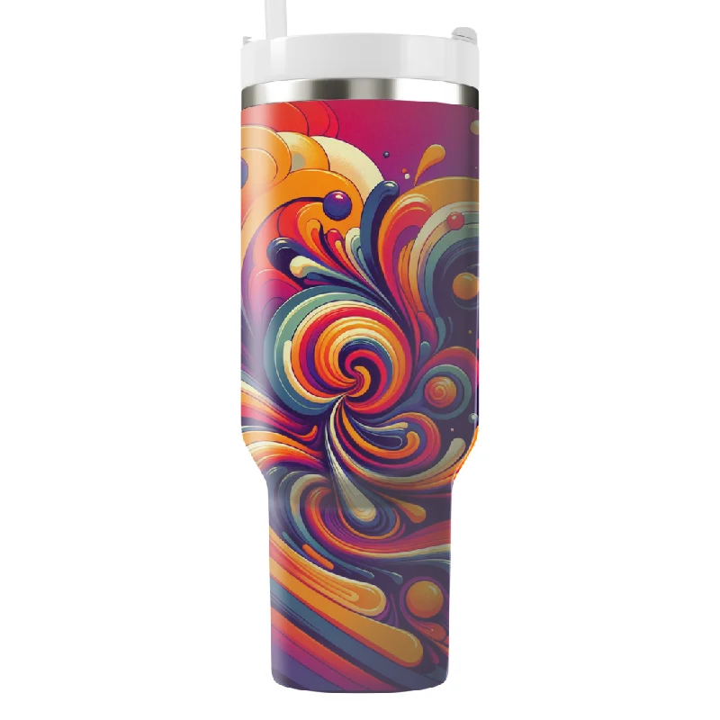 Discount Drinkware Retro Swirling Colors Tumbler With Handle