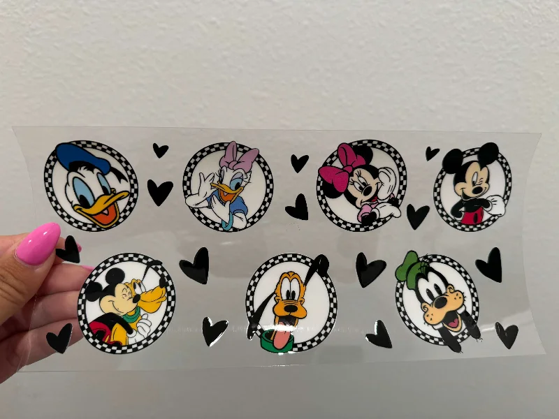 Buy More Drinkware Disney Characters Hearts UV DTF Wrap Transfer 16oz | No Heat Needed | Waterproof | Permanent Adhesive