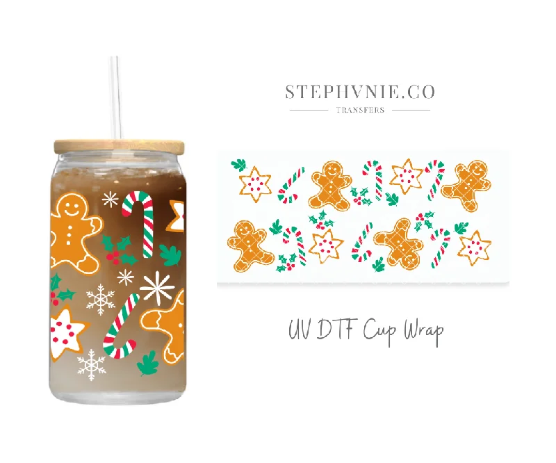 Drinkware Set Sale Gingerbread Candy Cane - 16oz UV DTF Cup Wrap