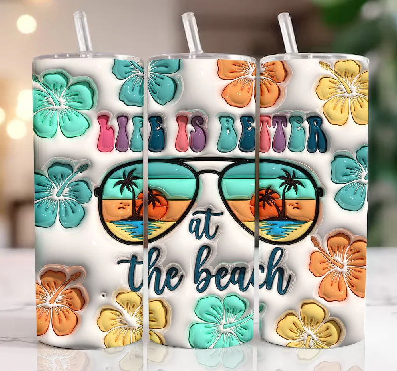 Travel Drinkware 3D Summer Vibes Inflated Tumbler Wrap, 3D Life is better at the beach Tumbler Wrap, 3D Tropical Flowers Puffy 20oz Skinny Sublimation 3D Travel Drinkware 3D Summer Vibes Inflated Tumbler Wrap, 3D Life is better at the beach Tumbler Wrap, 3D Tropical Flowers Puffy 20oz Skinny Sublimation 3D