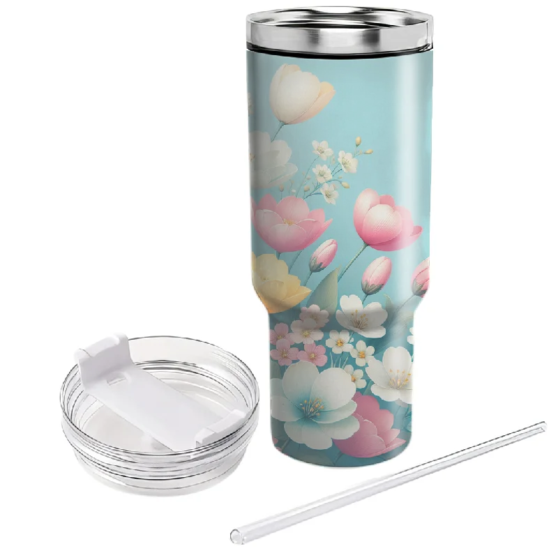 Limited Time Special Offer Tulip And Daisy Pattern Tumbler with Handle