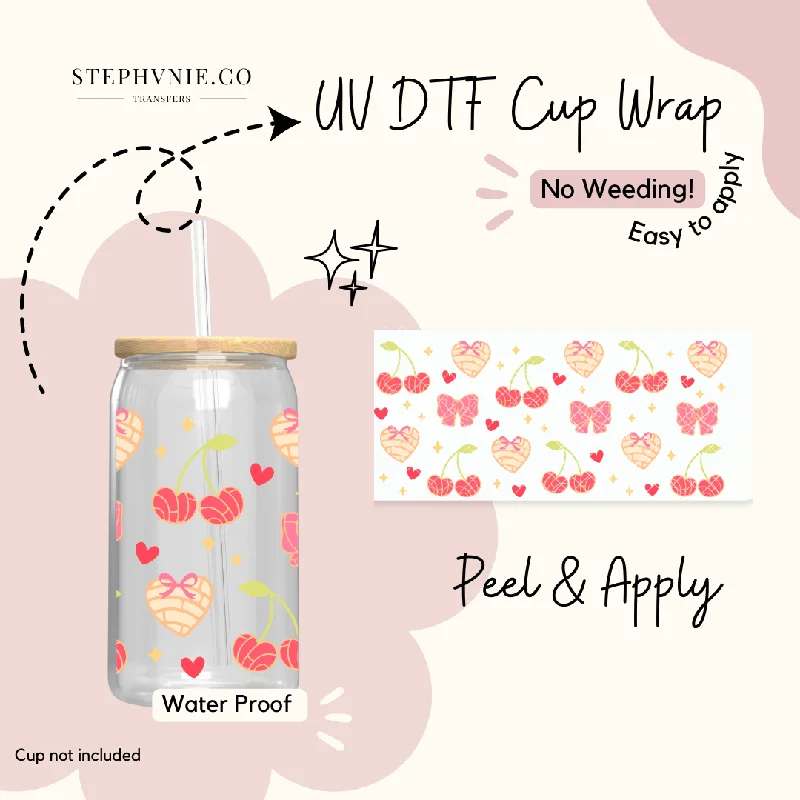 Drinkware Sets Discount Concha Heart Coquette Bows - 16oz Cup Wrap (Clear Film)