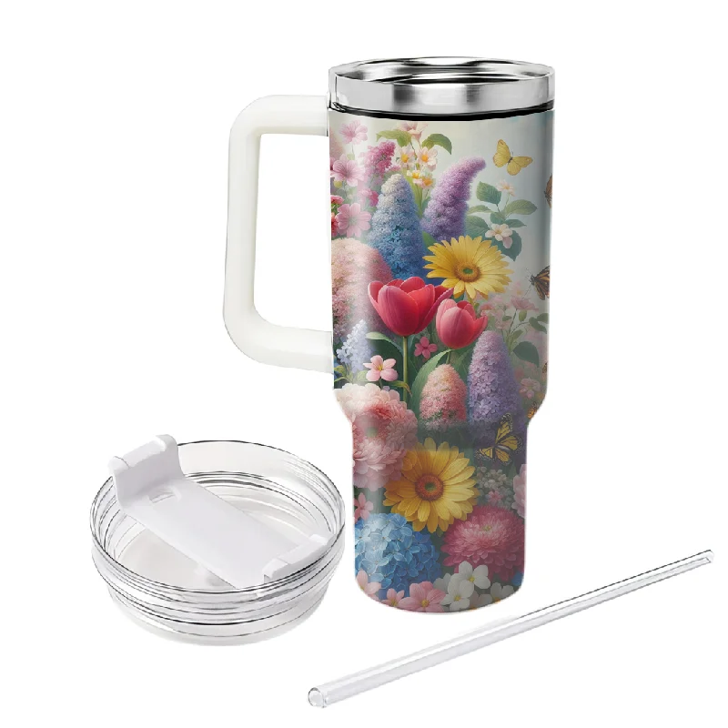 Style Revolution Colorful Garden Scene Tumbler with Handle