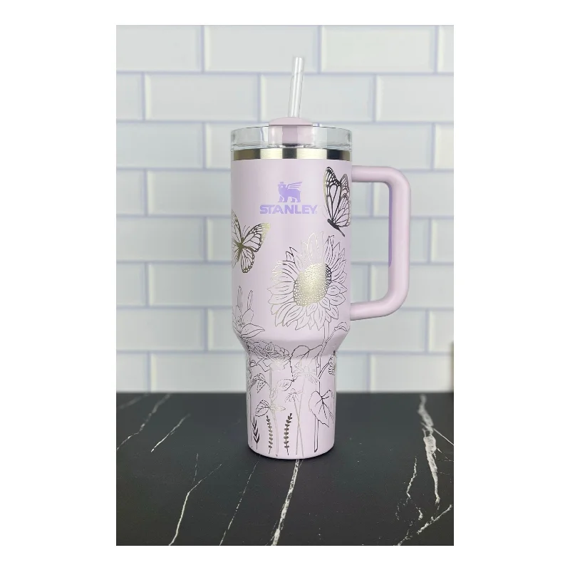 Thoughtful Drinkware Gifts Stanley 40oz Laser Engraved Quencher Butterfly Tumbler Gift for Her Stanley Sun Flower Garden Theme Thoughtful Drinkware Gifts Stanley 40oz Laser Engraved Quencher Butterfly Tumbler Gift for Her Stanley Sun Flower Garden Theme