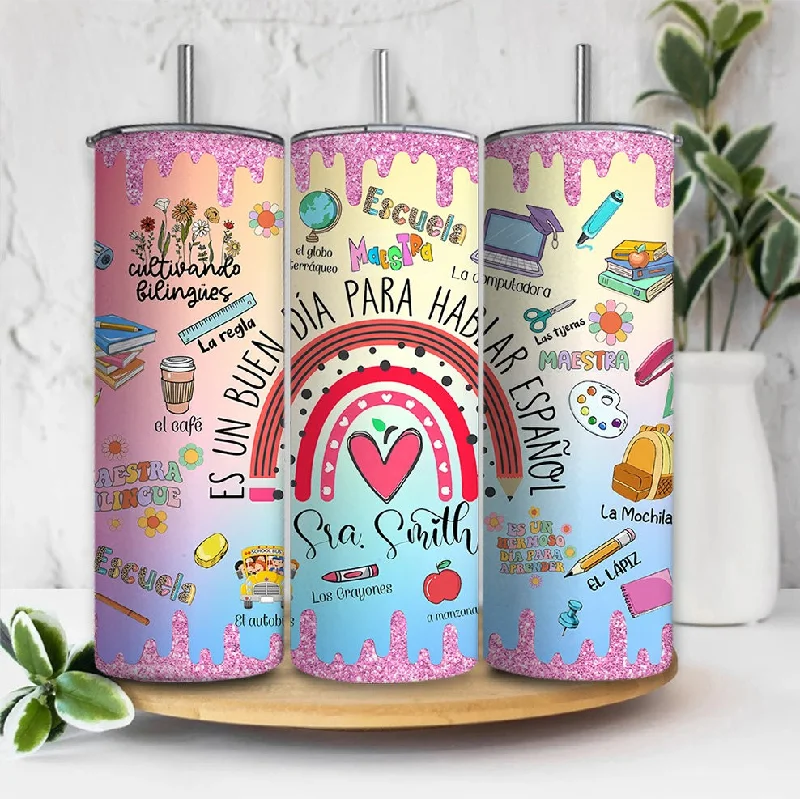 Stainless Steel Mugs Custom Spanish Teacher 20oz Tumbler Wrap, Maestra Glitter tumbler Design, Teacher Appreciation Gift, 20oz Skinny Sublimation Design, Maestra Stainless Steel Mugs Custom Spanish Teacher 20oz Tumbler Wrap, Maestra Glitter tumbler Design, Teacher Appreciation Gift, 20oz Skinny Sublimation Design, Maestra
