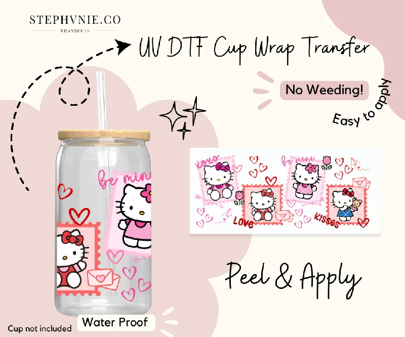 Holiday Drinkware Gifts Kawaii Valentine Kitty - 16oz Cup Wrap (Clear Film)