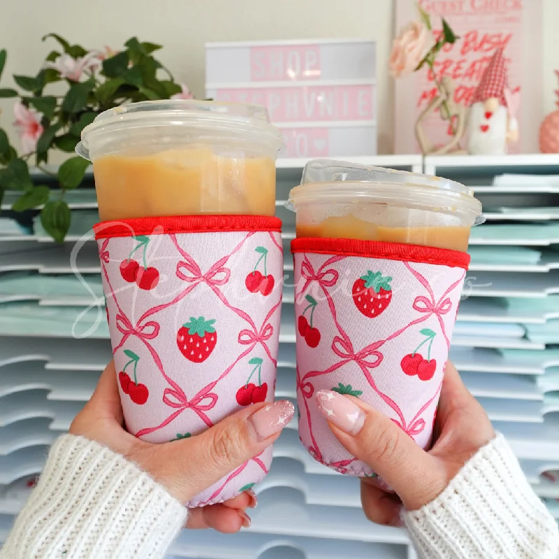 Green Drinkware Offer Strawberry, Cherry Bow Coquette - Cup Sleeve