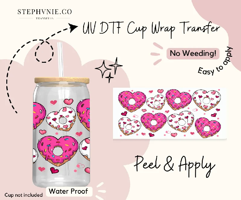Time-Sensitive Drinkware Offers Donut Hearts- 16oz Cup Wrap (Clear Film)