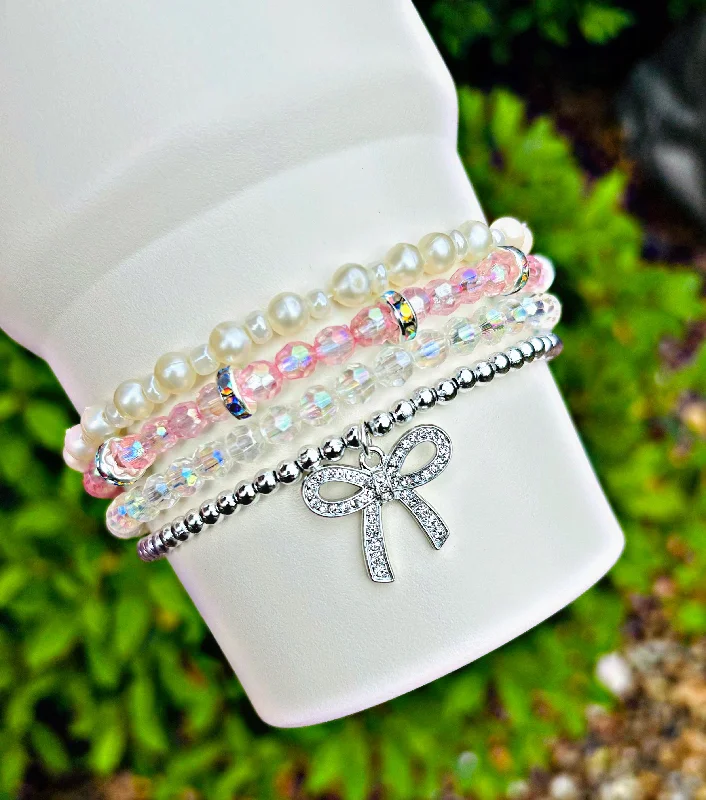 Drinkware Set Sale Pearl Bougie Bow Cup Bracelets. Gold Or Silver.