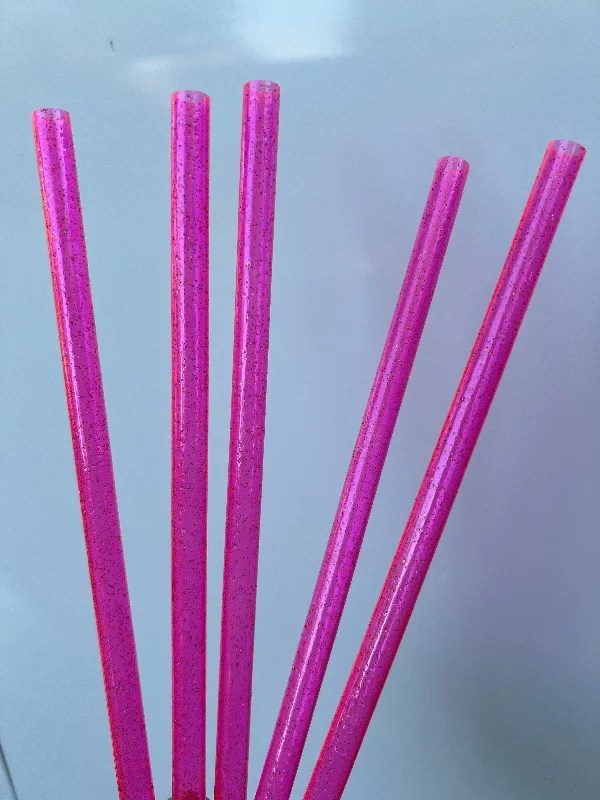 Decorative Drinkware Bright Pink Glitter Straw (40oz Tumbler)