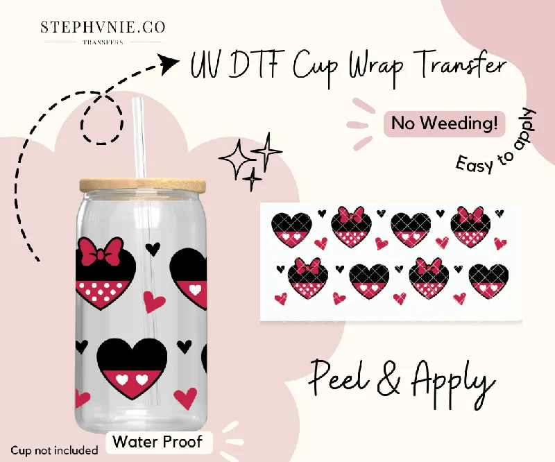 Decorative Glassware Mouse Hearts - 16oz Cup Wrap (Clear Film)