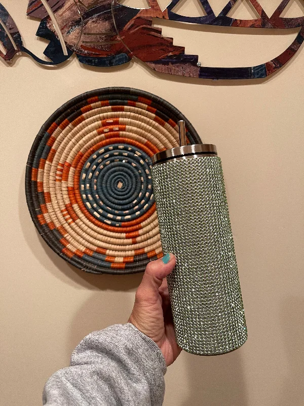 Huge Discounts This Week 30oz Stainless steel Rhinestone Tumbler  green