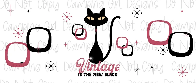 Glass Drinkware Vintage is the New Black Cat 16 oz Tumbler Wrap
