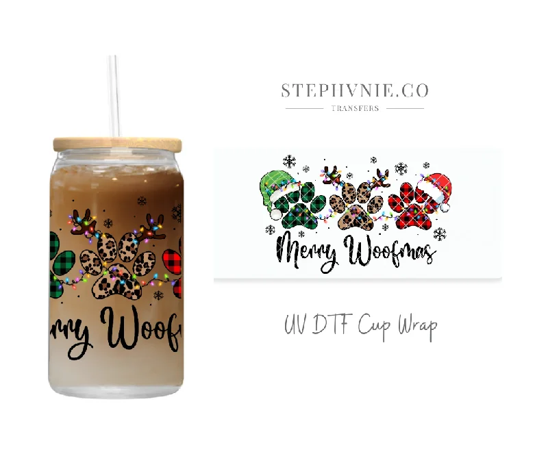 Eco-Friendly Drinkware Sale Merry Woofmas - 16oz UV DTF Cup Wrap