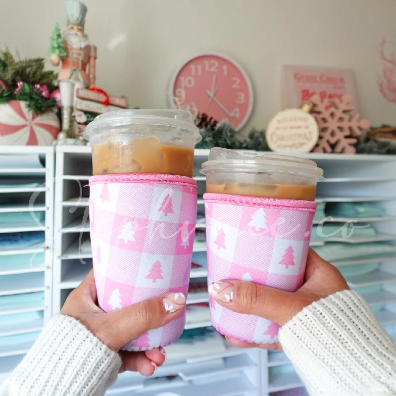 Artistic Drinkware Pink X-mas Gingham - Cup Sleeve
