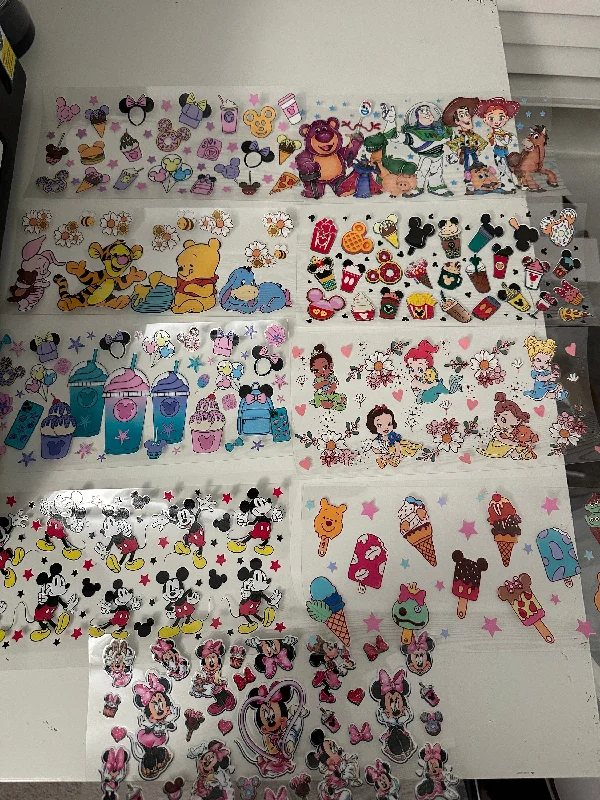Drinkware Deals Disney Mystery Bundle UV DTF Wrap Transfer 16oz | No Heat Needed | Waterproof | Permanent Adhesive