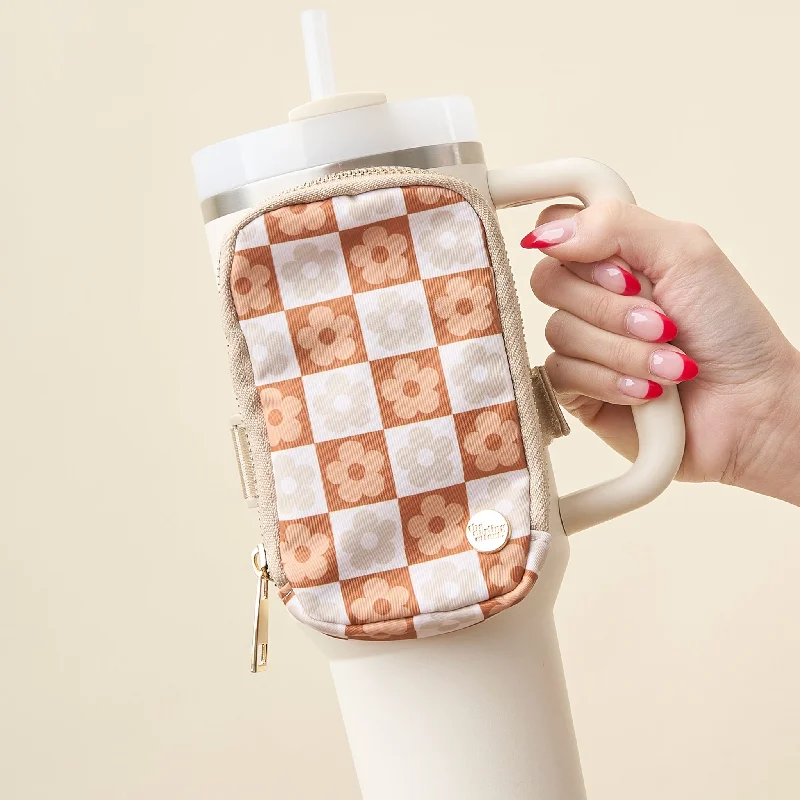 Crystal Drinkware Brown Flower Check Tumbler Fanny Pack