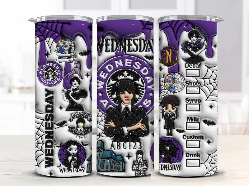 Green Drinkware Offer Wednesday Tumbler PNG, Movies Characters 20oz Skinny Tumbler PNG, Sublimation Design Download, Skinny Tumbler PNG