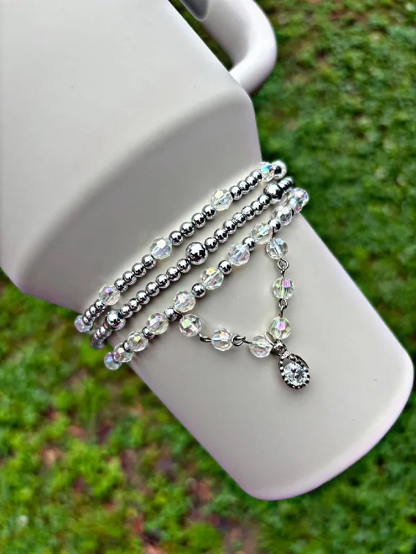 Green Drinkware Offer Iridescent Diamond Cup Bracelets. Silver or Gold.