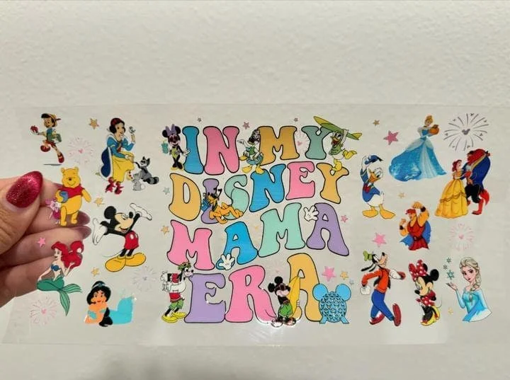 Premium Glassware In My Disney Mama Era UV DTF Wrap Transfer 16oz | No Heat Needed | Waterproof | Permanent Adhesive Premium Glassware In My Disney Mama Era UV DTF Wrap Transfer 16oz | No Heat Needed | Waterproof | Permanent Adhesive