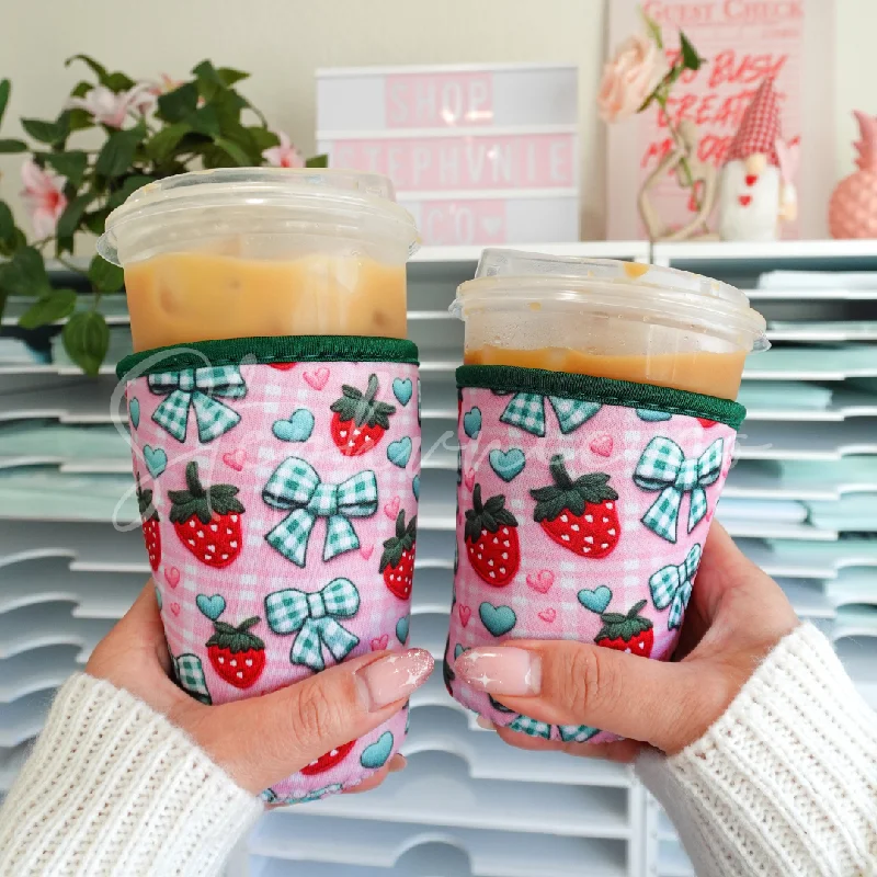 Insulated Drinkware Sale Strawberry Checkered Bows - Cup Sleeve