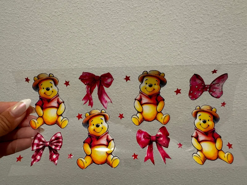Crystal Drinkware Pooh Bows UV DTF Wrap Transfer 16oz | No Heat Needed | Waterproof | Permanent Adhesive Crystal Drinkware Pooh Bows UV DTF Wrap Transfer 16oz | No Heat Needed | Waterproof | Permanent Adhesive