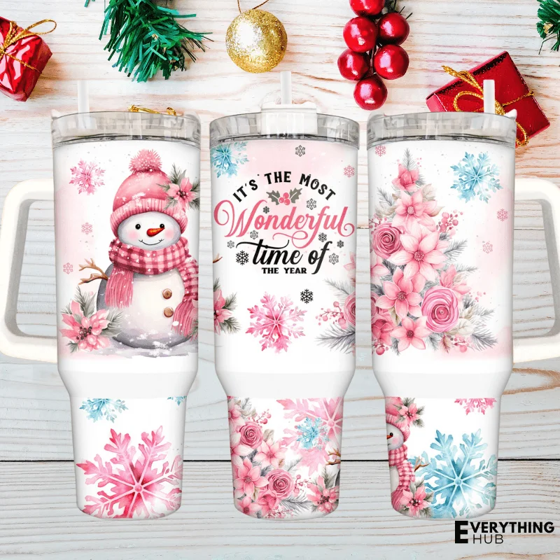 Insulated Mugs Discount Pink Floral 40oz Snowman Tumbler  with Handle