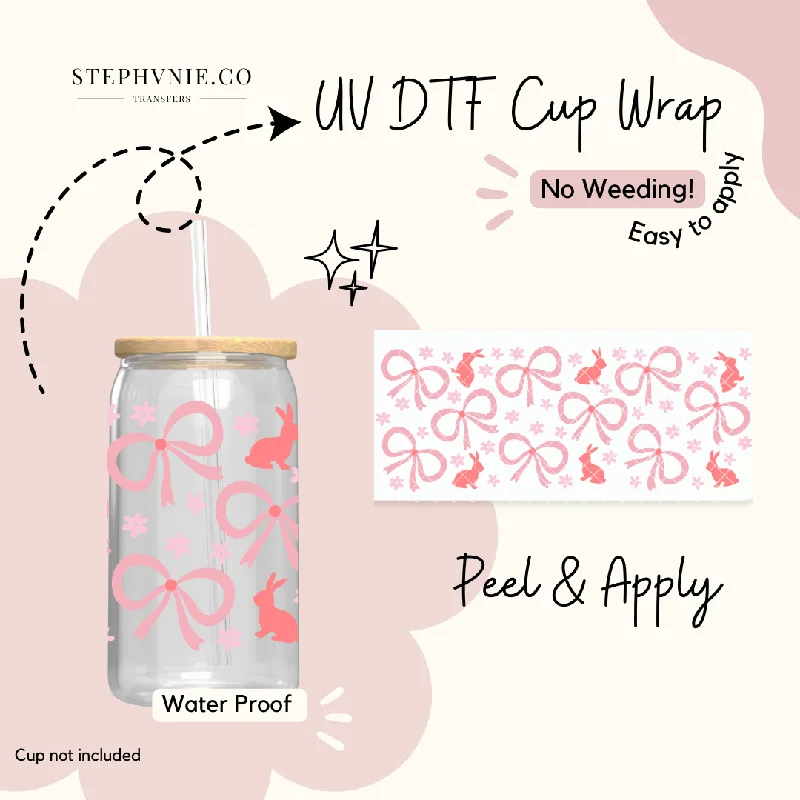 Set Of Tumblers Bunny & Coquette Bows - 16oz Cup Wrap (Clear Film)