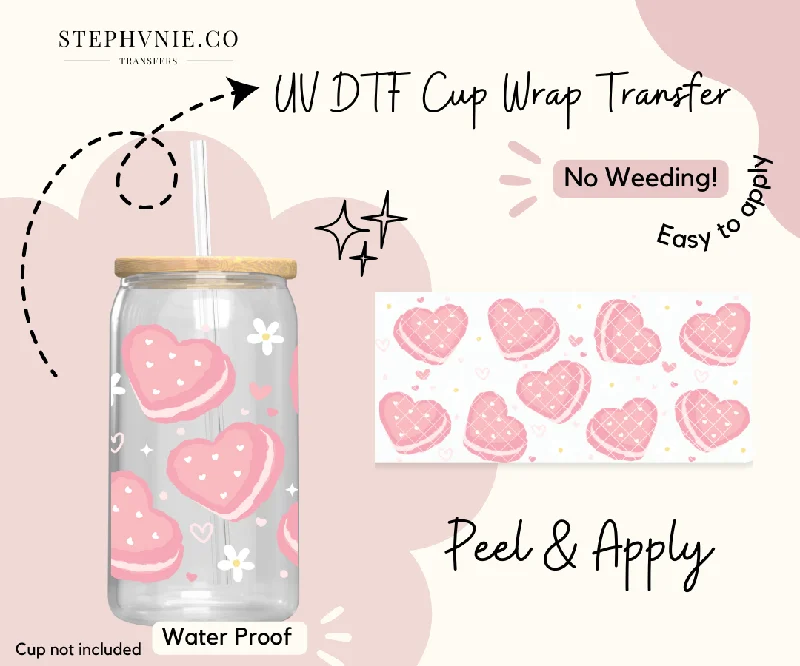 Drinkware Gift Set Macaroon Hearts - 16oz Cup Wrap (Clear Film)