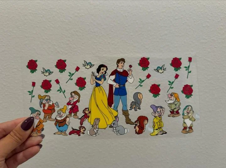 Luxury Drinkware Promotion Disney Snow White Prince Florian Flowers Dwarfs UV DTF Wrap Transfer 16oz | No Heat Needed | Waterproof | Permanent Adhesive Luxury Drinkware Promotion Disney Snow White Prince Florian Flowers Dwarfs UV DTF Wrap Transfer 16oz | No Heat Needed | Waterproof | Permanent Adhesive