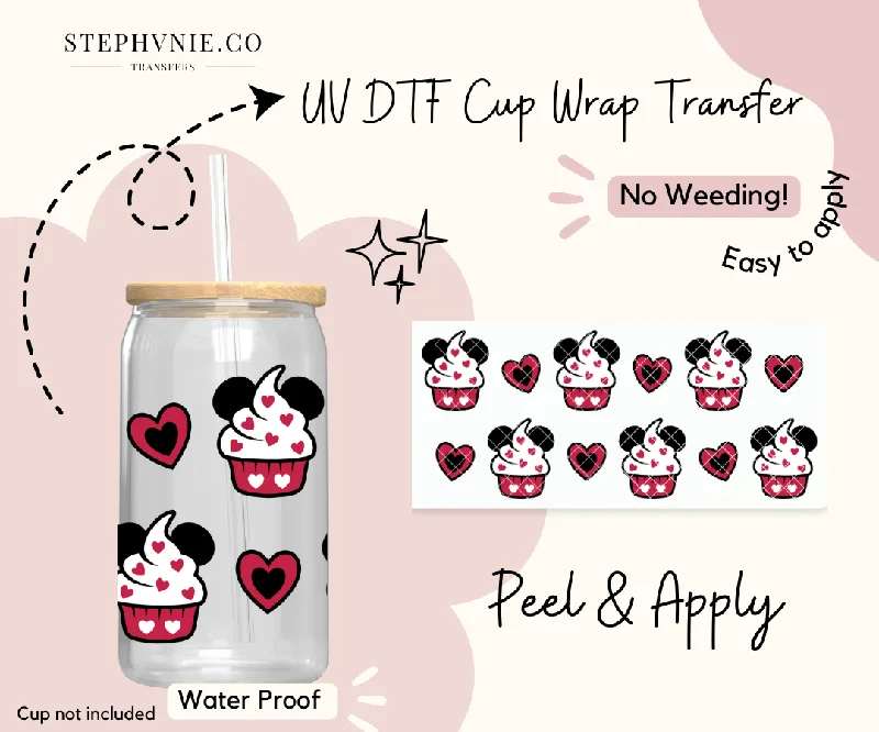 Unique Drinkware Mouse Cupcakes Vday - 16oz Cup Wrap (Clear Film)
