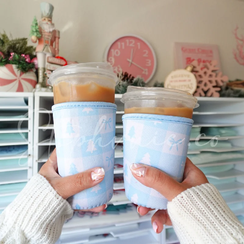 Decorative Drinkware Baby Blue X-mas Bow Gingham - Cup Sleeve