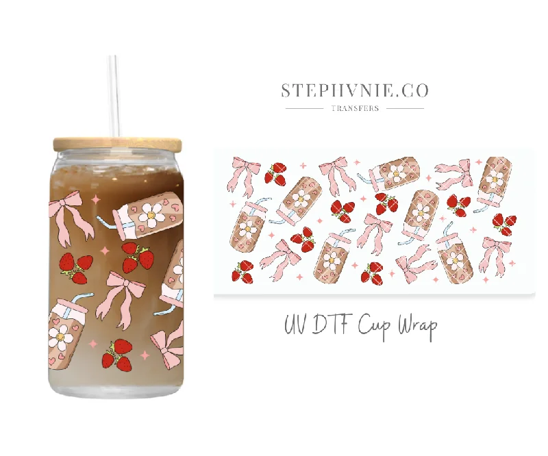 Affordable Drinkware Pink Coffee & Bows - 16oz UV DTF Cup Wrap