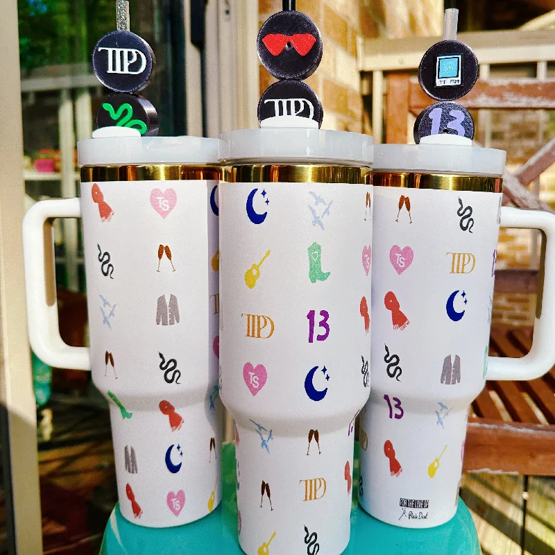 Travel Mugs Sale READY TO SHIP: T. Swift Album Icons on 40 oz White Tumbler