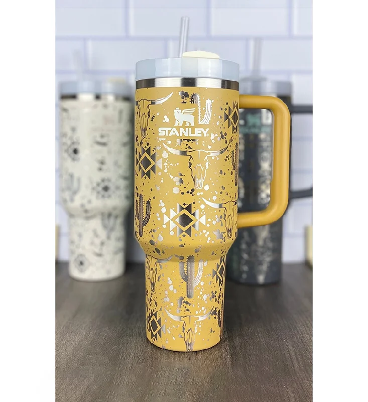Promotional Drinkware 40oz Stanley Quencher Tumbler Western Aztec Design, Laser Engraved Gift for Her Stanley TikTok Cup, Mothers Day Gift Promotional Drinkware 40oz Stanley Quencher Tumbler Western Aztec Design, Laser Engraved Gift for Her Stanley TikTok Cup, Mothers Day Gift