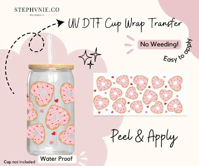 Drinkware Closeout Deals Donut Hearts - 16oz Cup Wrap (Clear Film)