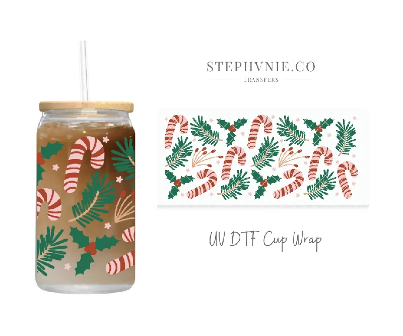 Glassware Deals Holiday Candy Cane  - 16oz UV DTF Cup Wrap