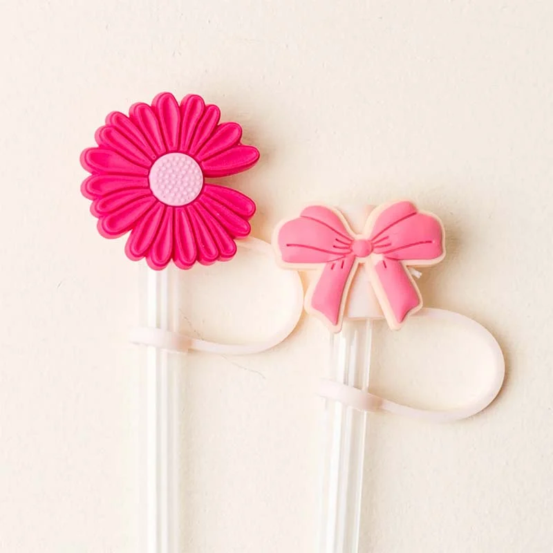 Sustainable Drinkware Floral & Bow Straw Topper in Bubblegum