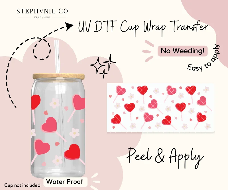 Drinkware Gifts For Friends Heart Lollipops - 16oz Cup Wrap (Clear Film)