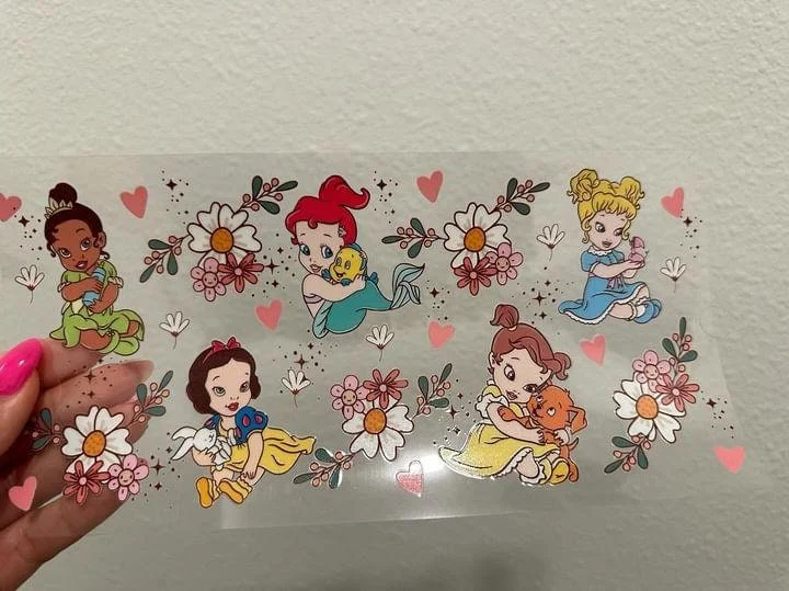 Sustainable Drinkware Discounts Disney Baby Princesses UV DTF Wrap Transfer 16oz | No Heat Needed | Waterproof | Permanent Adhesive