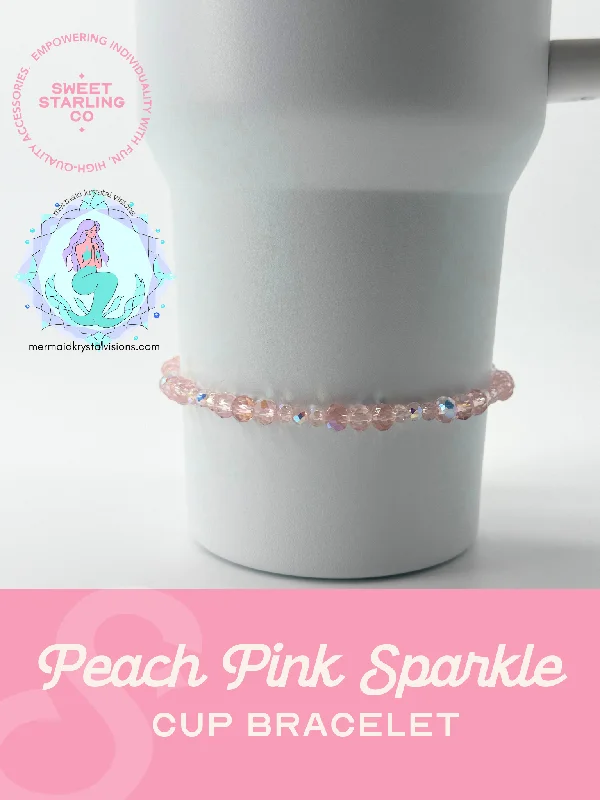 Stainless Steel Mugs Peach Pink Sparkle Cup Bracelet